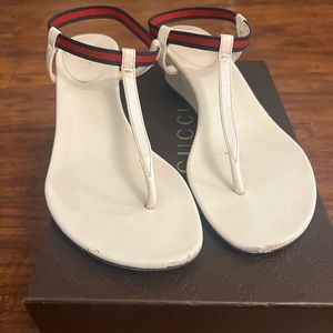 Gucci Web Accent Leather T-Strap Sandal, Size 8